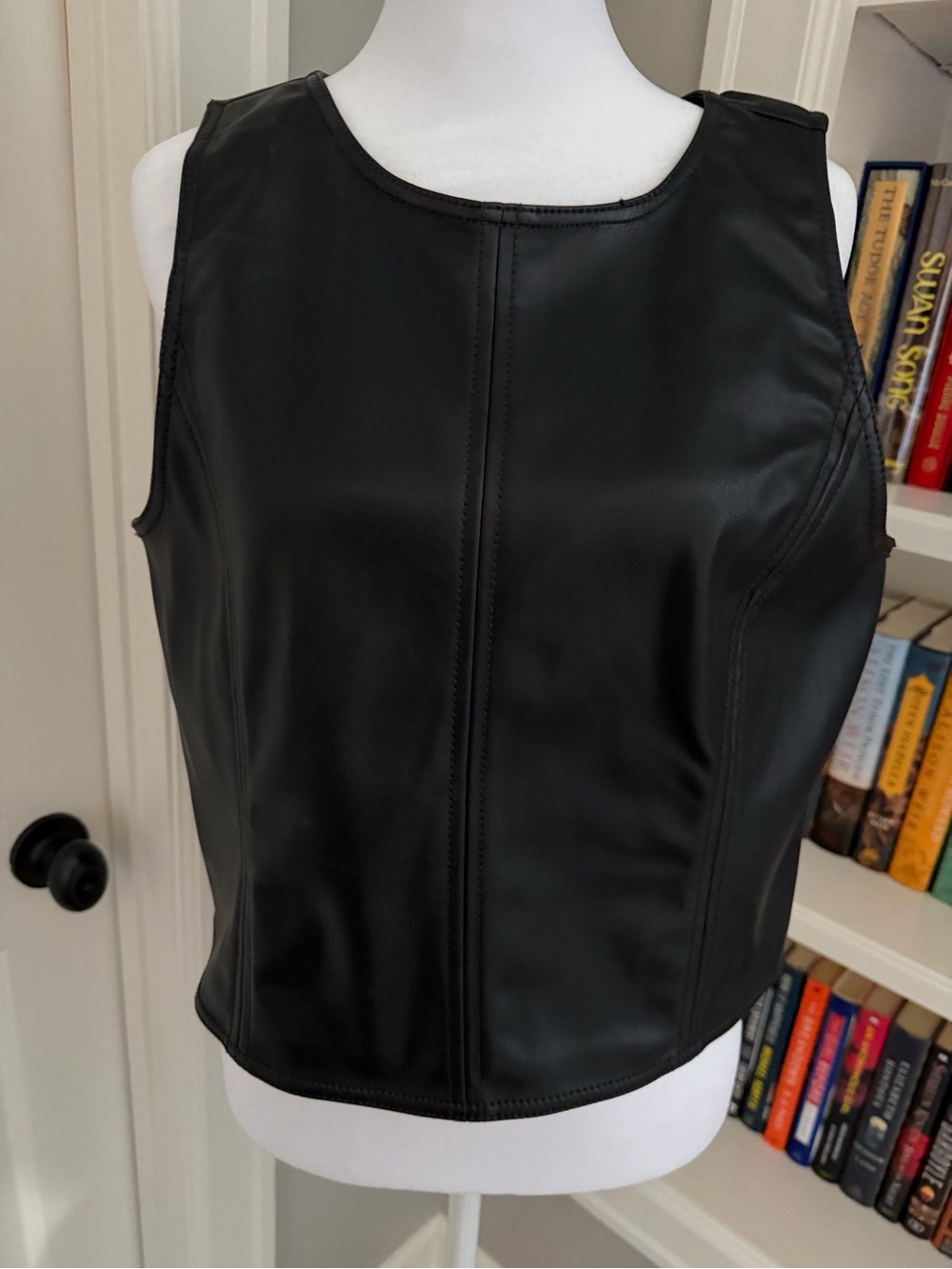 LOFT Black Faux Leather Sleeveless Crop Tank